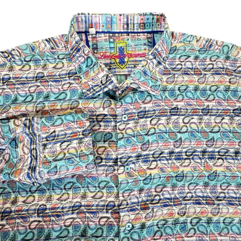 Luchiano Visconti 4XL Vibrant Bohemian Paisley Teardrop AOP Long Sleeve Shirt